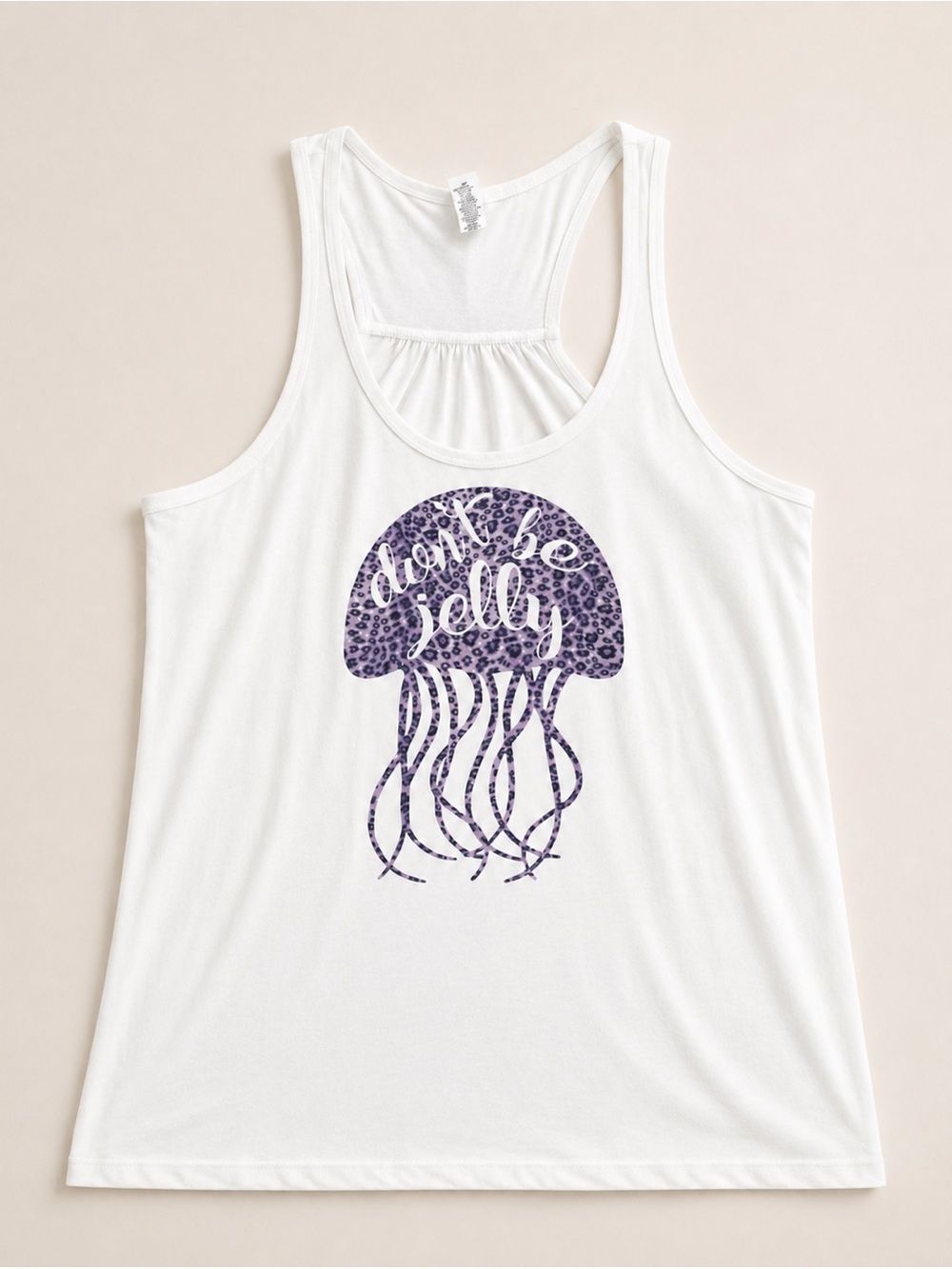 Small Shop Ladies White Racerback Tank Top with Purple Jellyfish Graphic